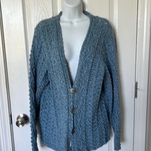 Lovely blue knitted cardigan sweater.